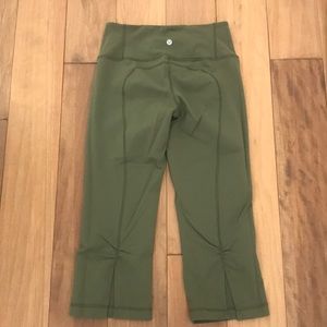 Army green lululemon Capri workout pants